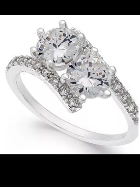 Gianni Bernini Silver 2 stone (cubic zirconia) pave box table ring. New in Box